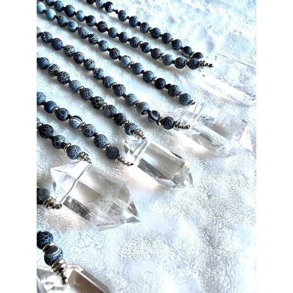 Dragon's Vein Agate + Quartz Mala Necklace - Picture 4 of 8